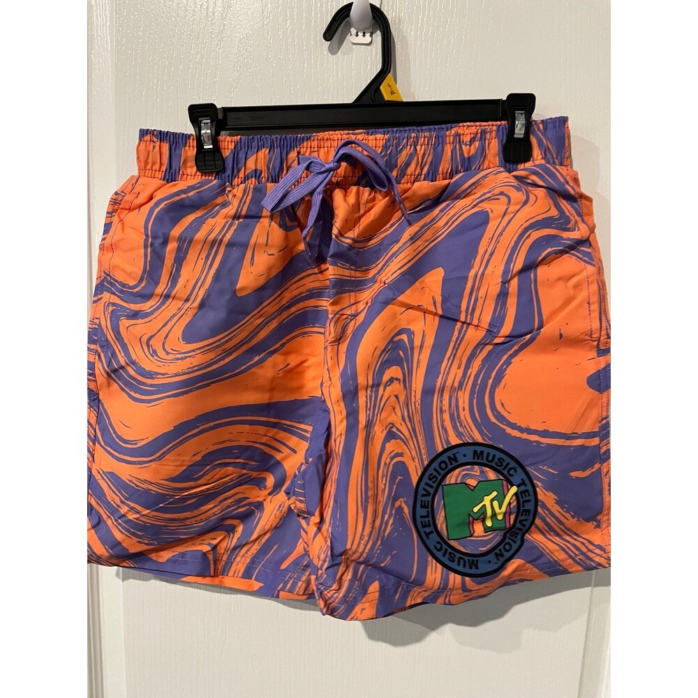MTV Music Television Swim Trunks Orange Purple Size M NWT